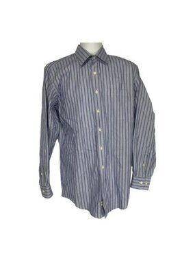 Kirkland Signature Non-Iron Mens Dress Shirt 16-34 Blue Striped Long Sleeve